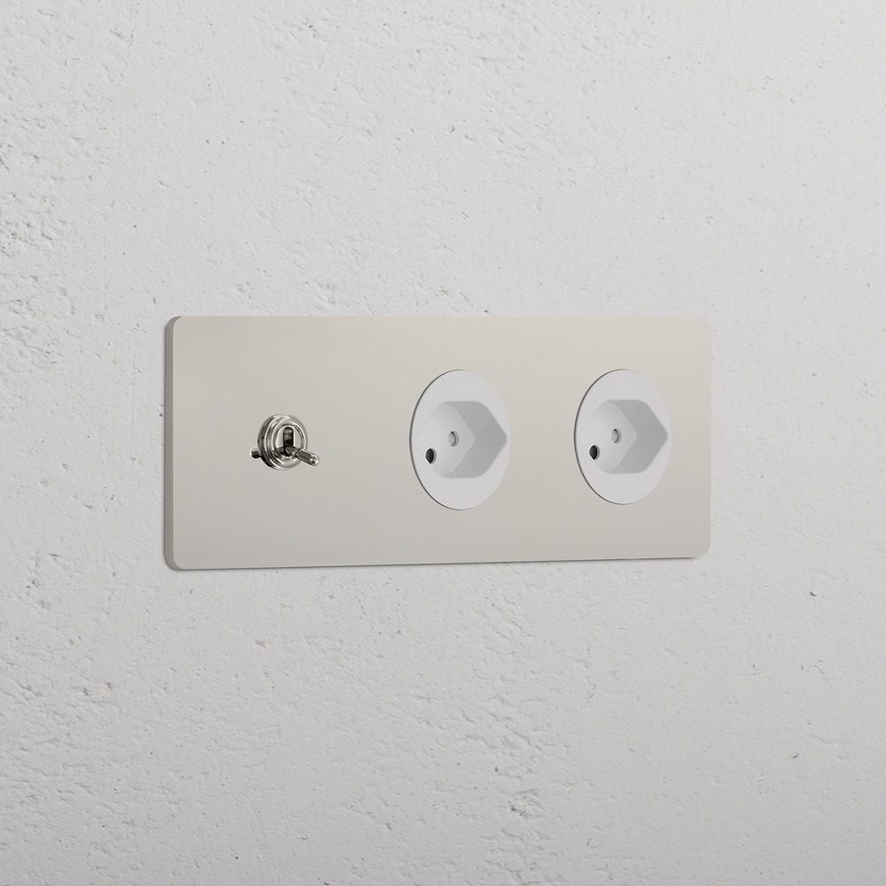 Grove Kipphebel 1x & Schweizer Modul (Typ J) 2x in Dreifachrahmen – Poliertes Nickel | Weiss