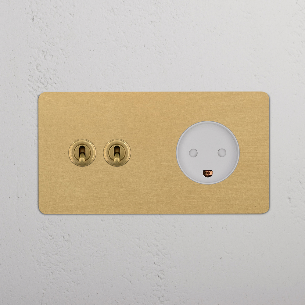 Kew Double 2x Toggle & Danish Type K Socket - Antique Brass | White