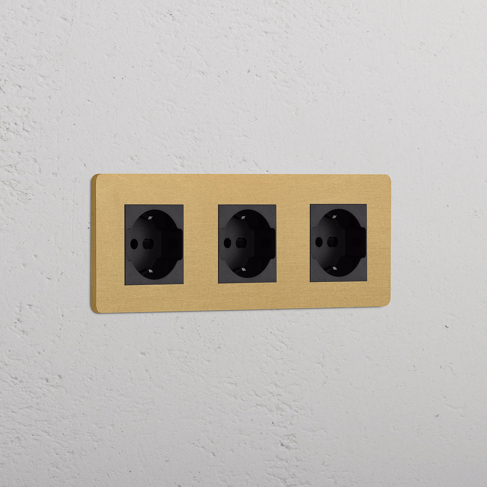Grove Triple 3x Schuko/Bipasso Socket - Antique Brass | Black