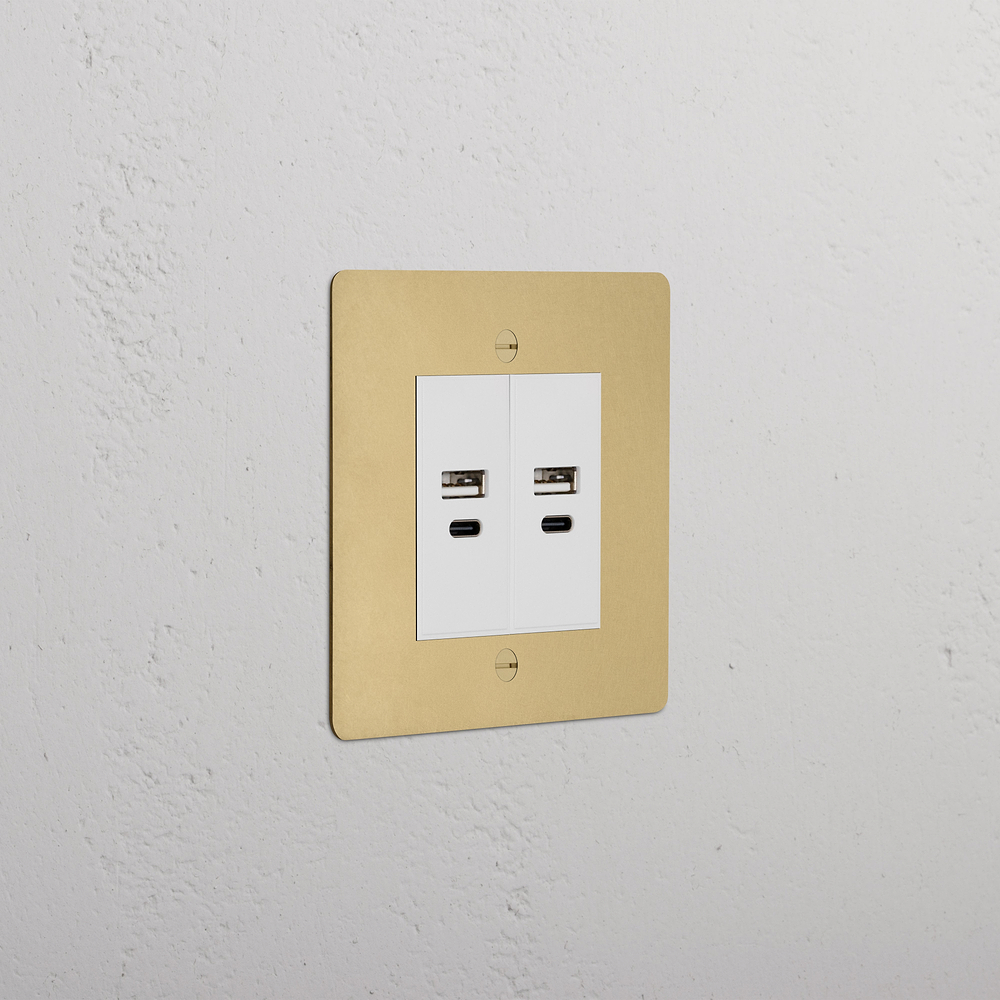 Single 2x USB-A+C Socket - Antique Brass | White
