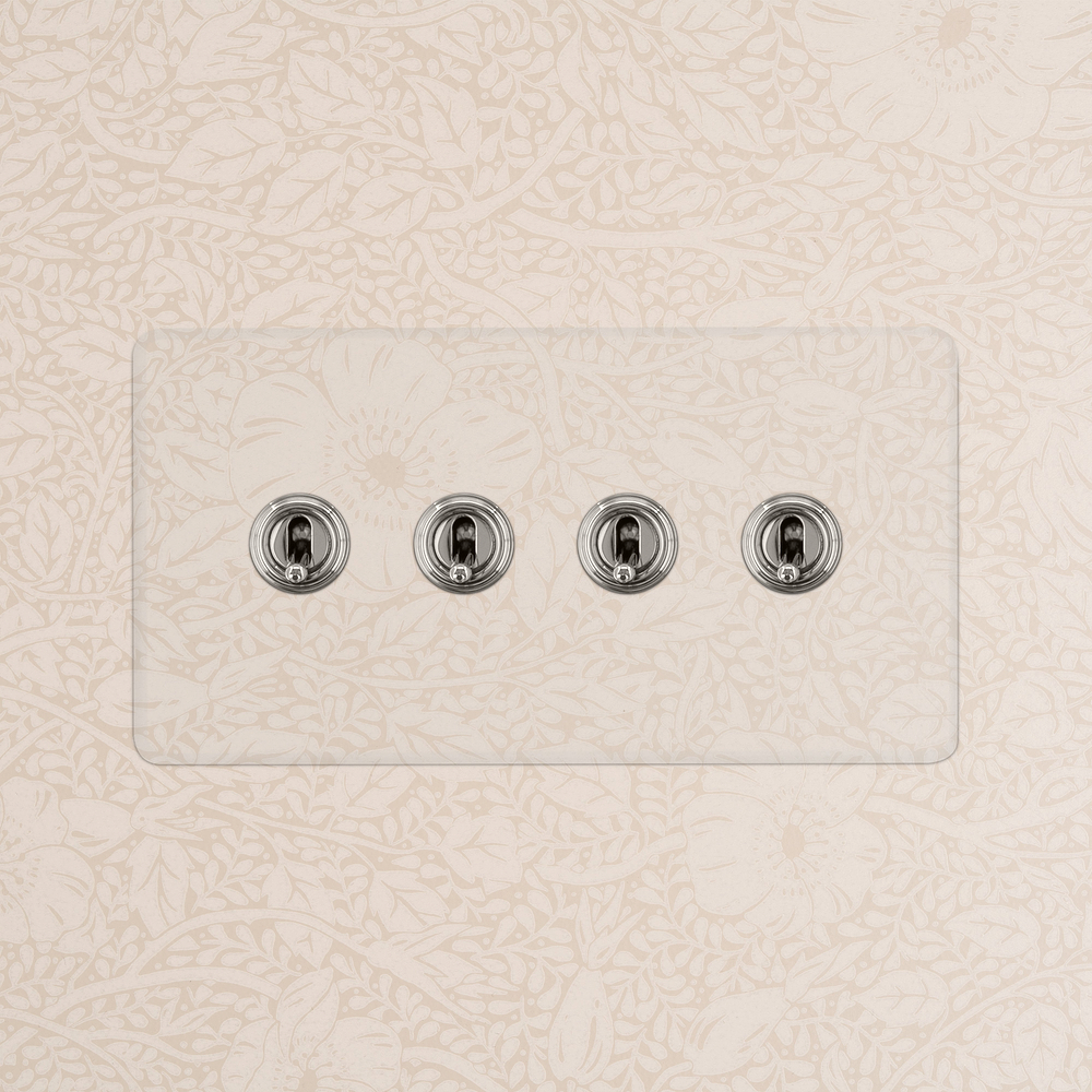 Kew Interrupteur à Levier x4 (Plaque Double) – Nickel Poli à Transparence