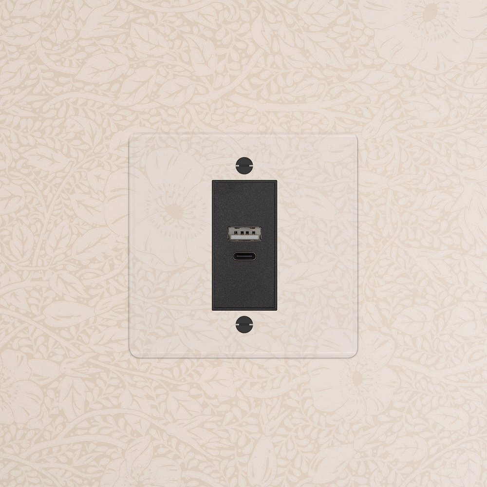 Single USB-A+C Socket - Clear | Black