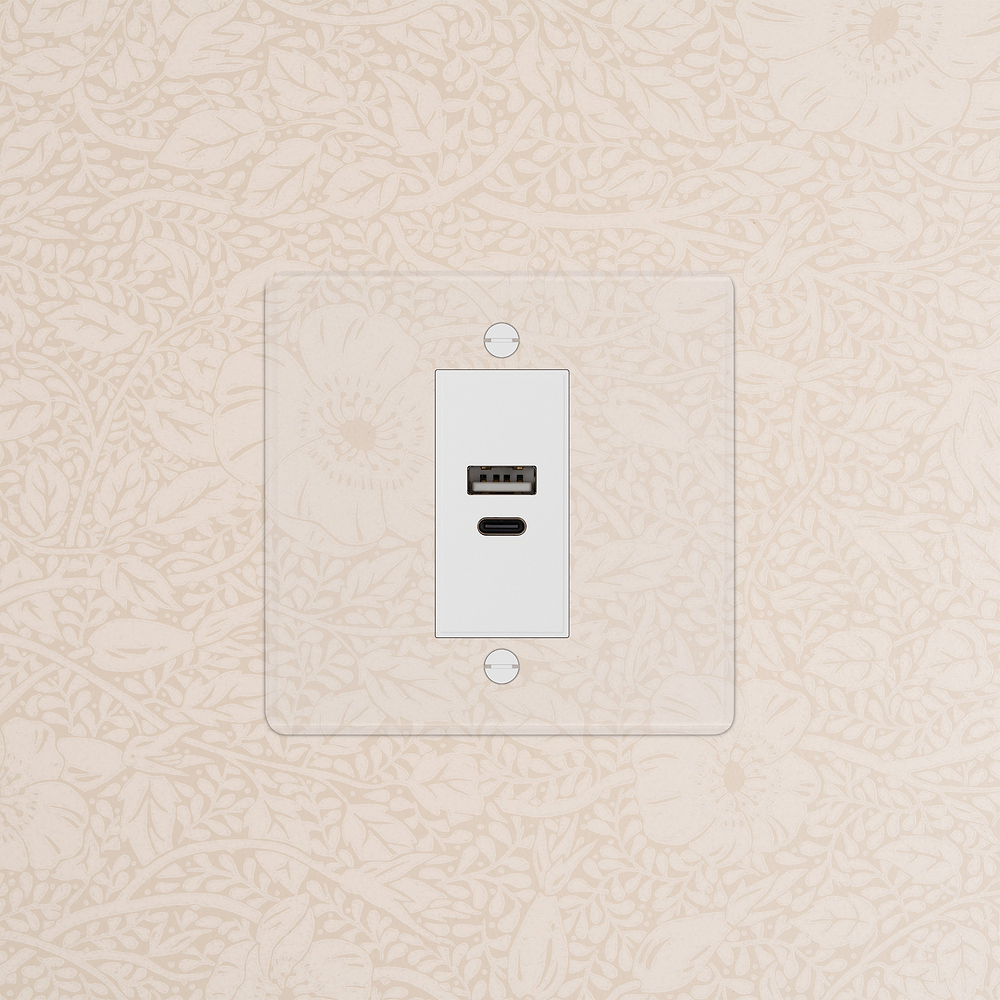 Single USB-A+C Socket - Clear | White