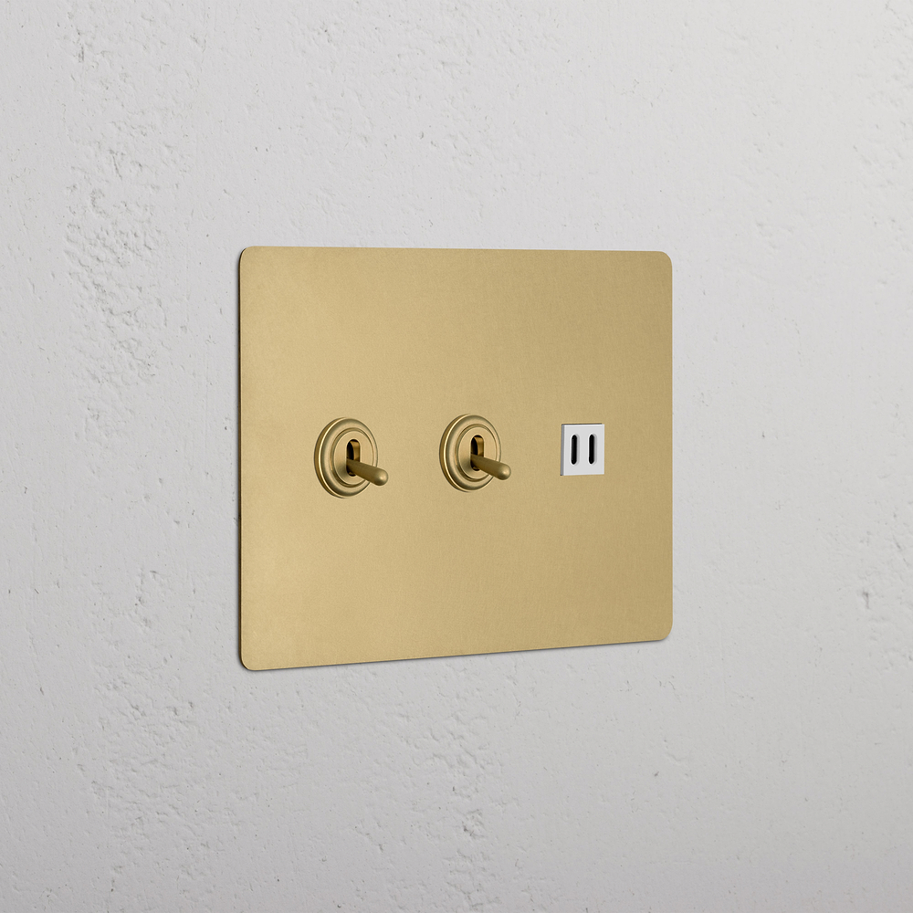 Kew 3G 2x Toggle Switch & Fast Charge USB - Antique Brass White