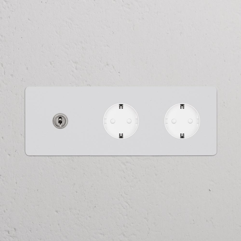 Kew Triple Toggle & 2x Schuko Type F Socket - Paintable Polished Nickel | White