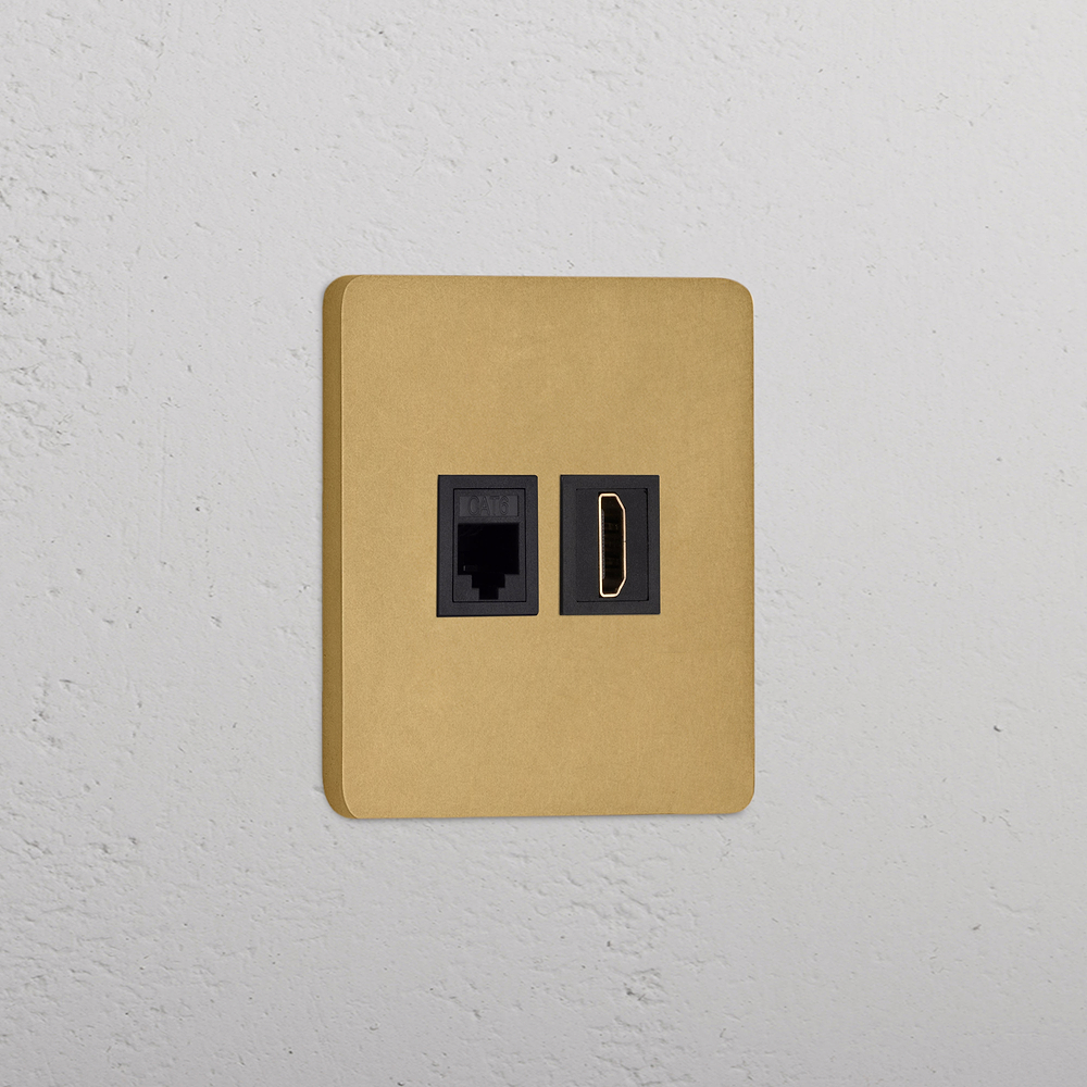 Grove Single RJ45 & HDMI Socket - Antique Brass | Black