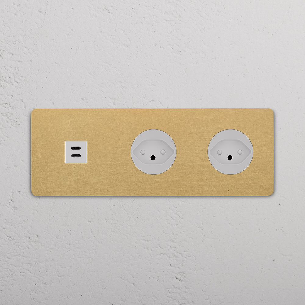 Grove Triple USB-C 30W & 2x Swiss Type J Socket - Antique Brass | White