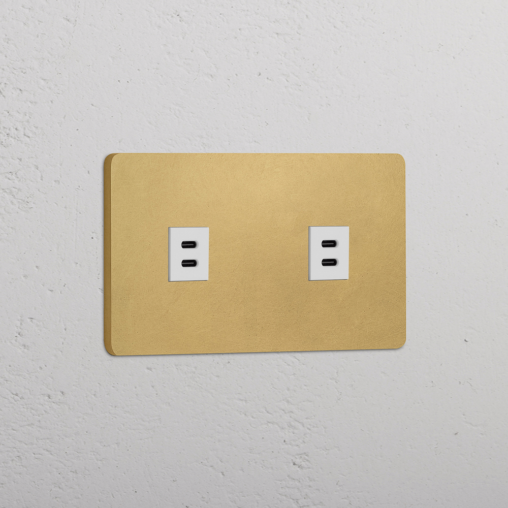 Grove Double 2x USB-C 30W Socket - Antique Brass | White