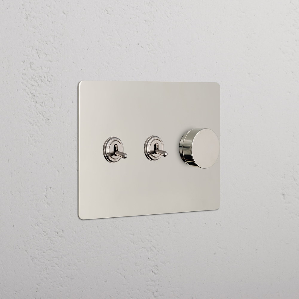 Kew 3G 2x Toggle & Dimmer Switch - Polished Nickel