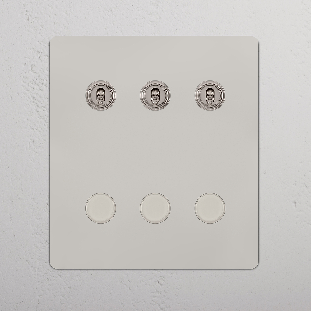 6G 3x Toggle Switch & 3x Dimmer Switch - Polished Nickel