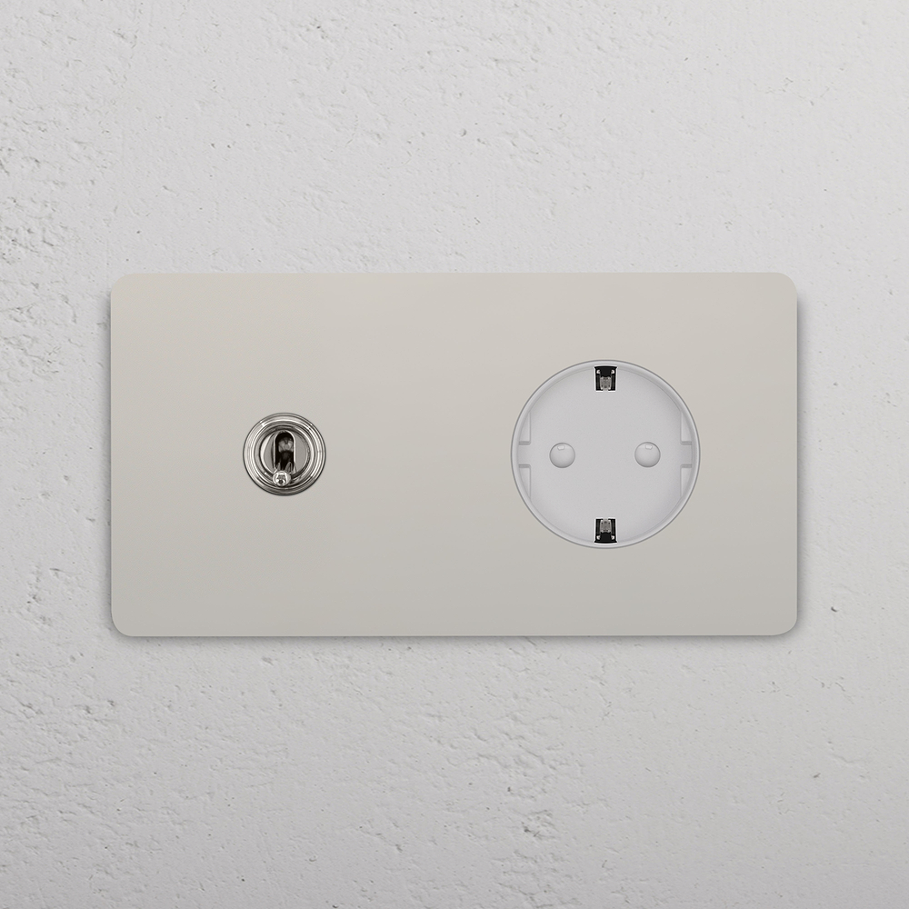 Grove Double Toggle & Schuko Type F Socket - Polished Nickel | White