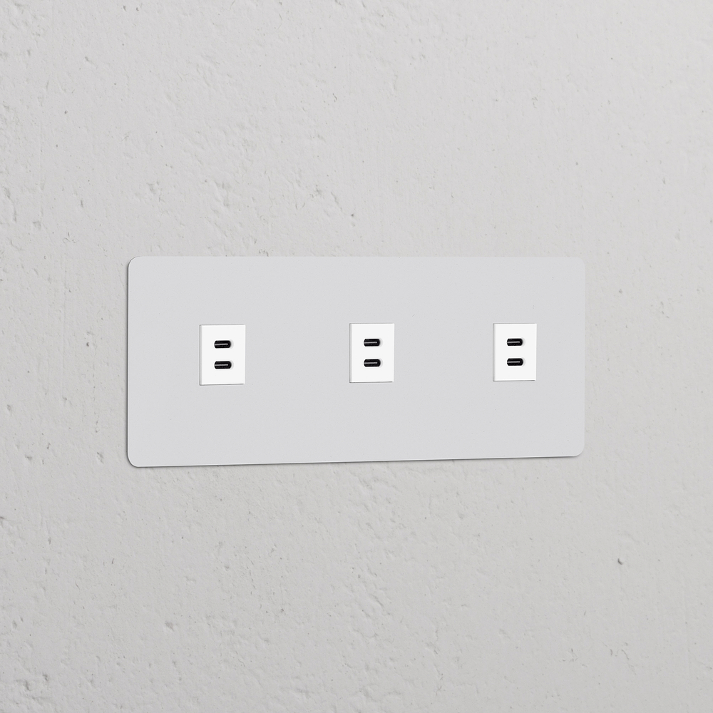 Kew Tomada USB-C 30 W de três vias tripla – Pintável | Branco