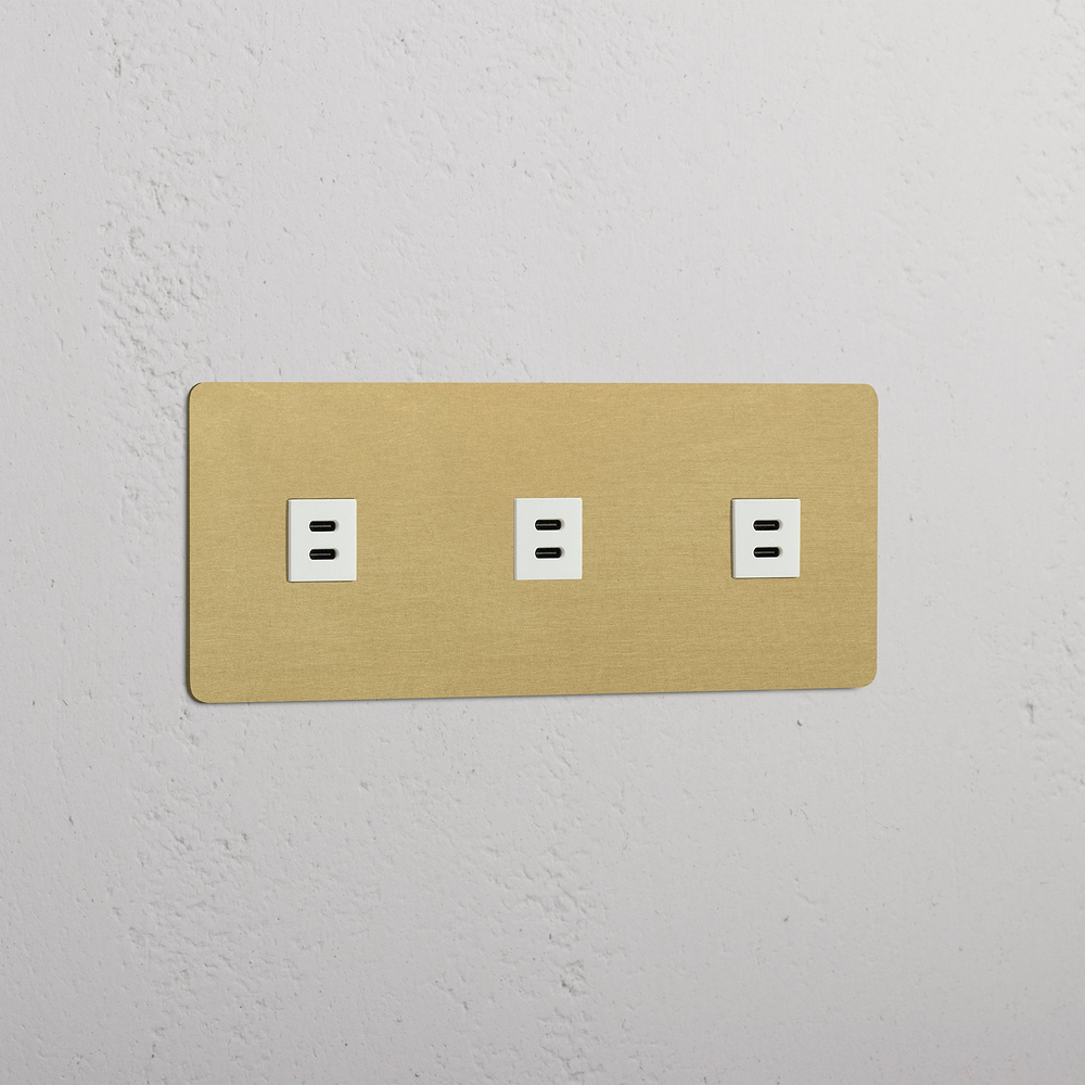 Kew Drievoudige 3x USB-C 30 W voedingsmodule - Antiek messing - Wit