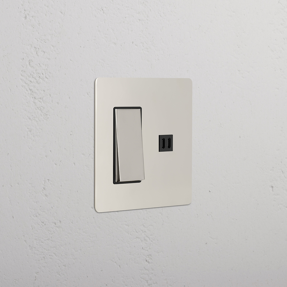 Kew 2G Rocker Switch & Fast Charge USB - Polished Nickel Black