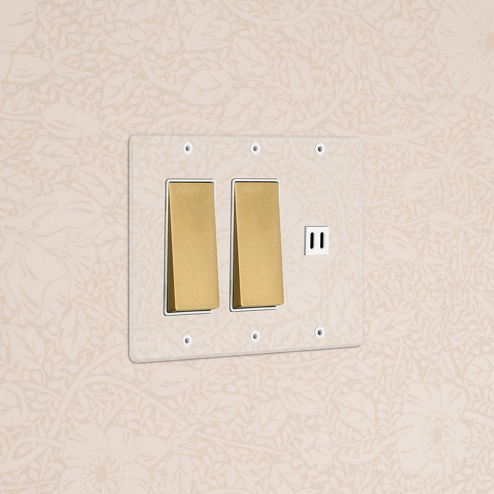 Kew 3G 2x Rocker Switch & Fast Charge USB - Clear Antique Brass White