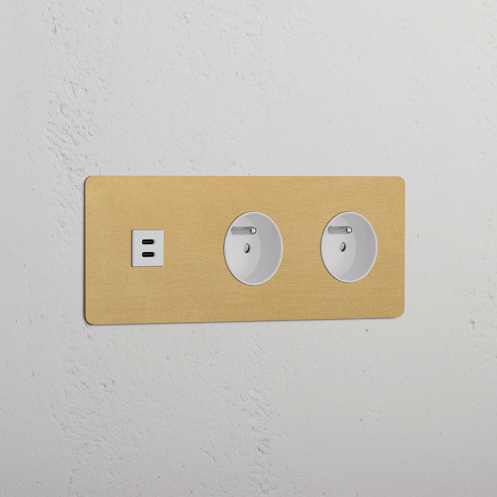 Kew Triple USB-C 30W & 2x French/Belgian Type E Socket - Antique Brass | White