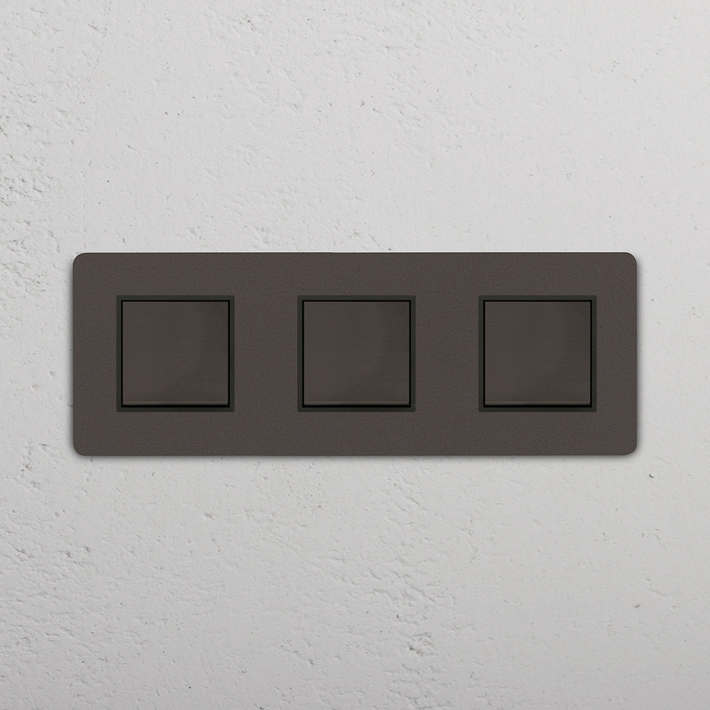 Grove Interrupteur Carré x3 (Plaque Triple) - Bronze | Noir