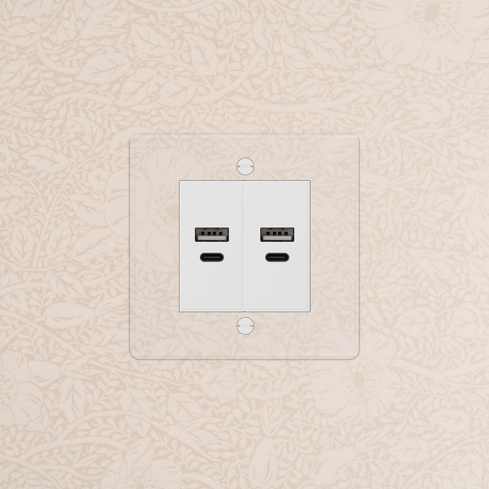 Single 2x USB-A+C Socket - Clear | White