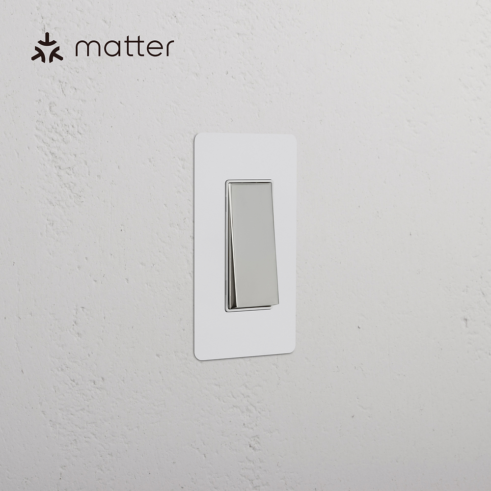 Kew 1G Smart Retractive Rocker Switch - Paintable Polished Nickel White