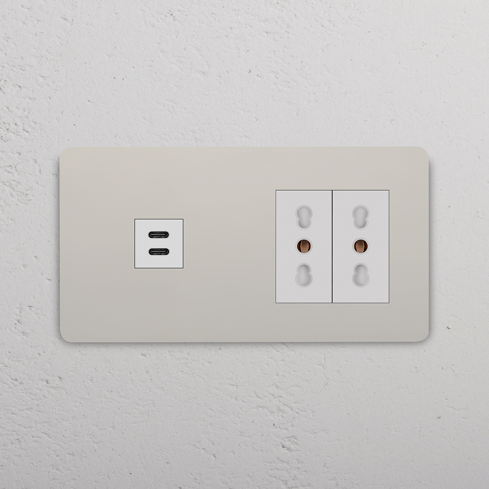 Grove Tomada USB-C 30 W & Bipasso de duas vias dupla - Níquel Polido | Branco