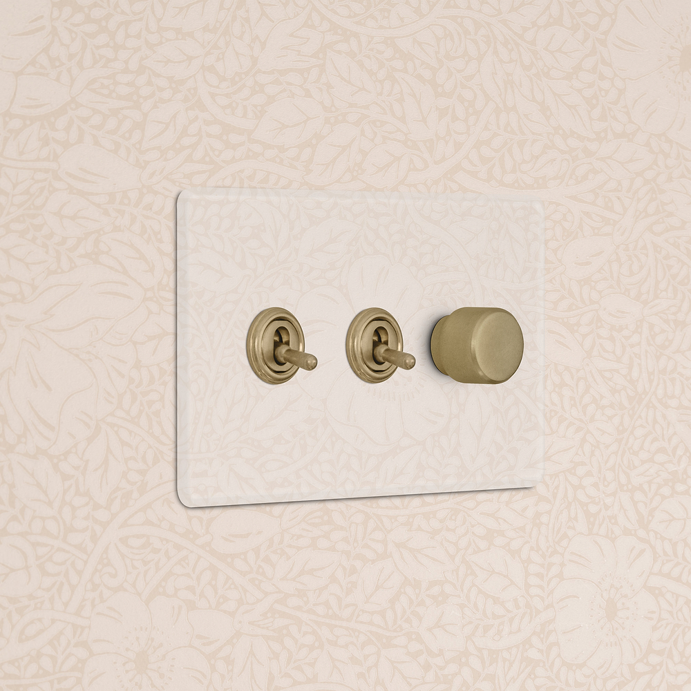 3G 2x Toggle Switch & Dimmer Switch - Clear Antique Brass