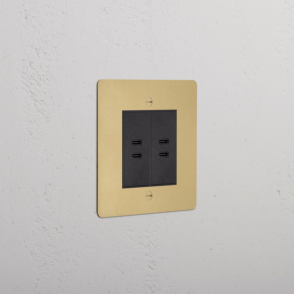 Single 2x USB-C+C Socket - Antique Brass | Black