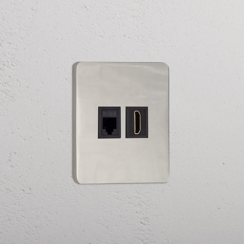 Grove Single RJ45 & HDMI Socket - Polished Nickel | Black