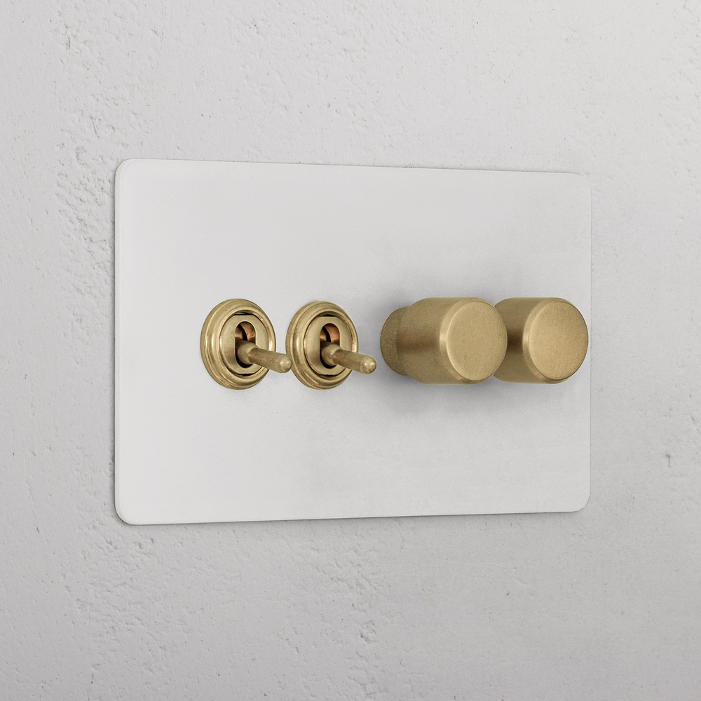 4G 2x Toggle Switch & 2x Dimmer Switch - Paintable Antique Brass