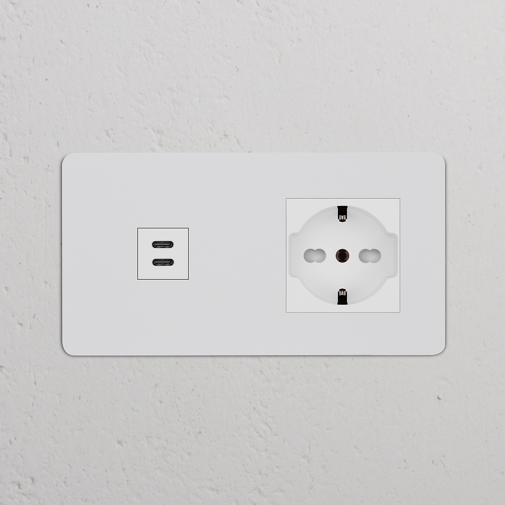 Kew Double USB-C 30W & Schuko/Bipasso Socket - Paintable | White