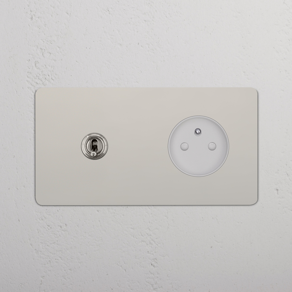 Kew Double Toggle & French/Belgian Type E Socket - Polished Nickel | White