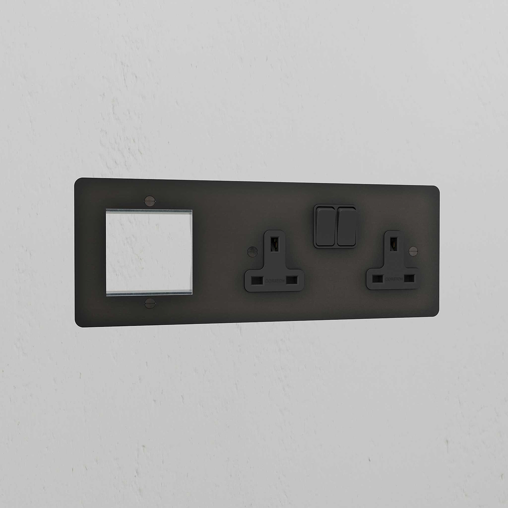 50mm Module & Double Socket Plate - Bronze | Black