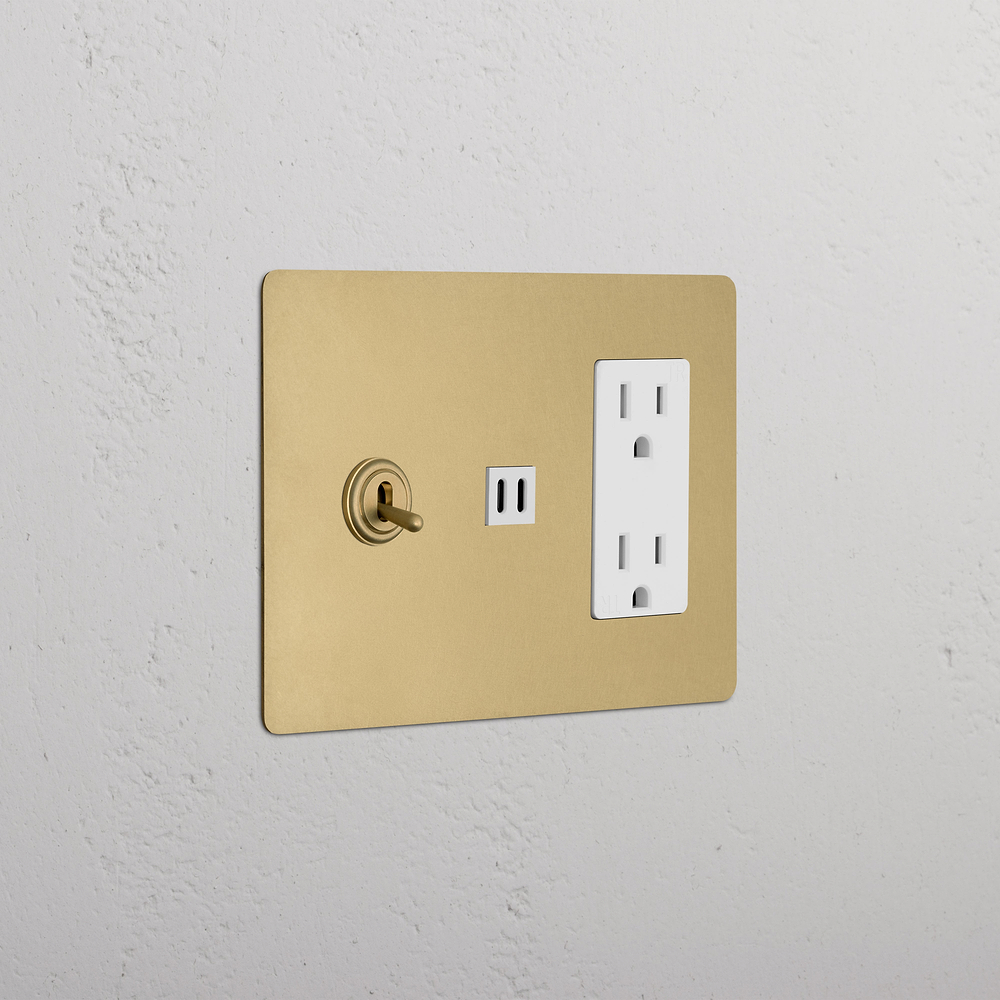 Kew 3G Toggle Switch & Outlet & Fast Charge USB - Antique Brass White