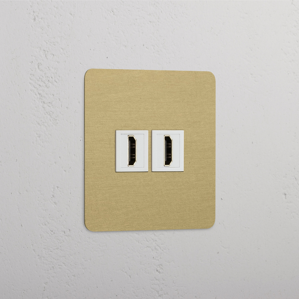 Kew Prise HDMI x2 (Plaque Simple) - Laiton Ancien | Blanc