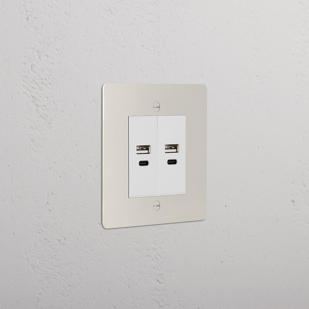 Single 2x USB-A+C Socket - Polished Nickel | White