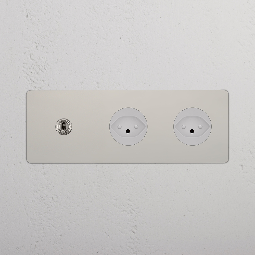 Kew Triple Toggle & 2x Swiss Type J Socket - Polished Nickel | White