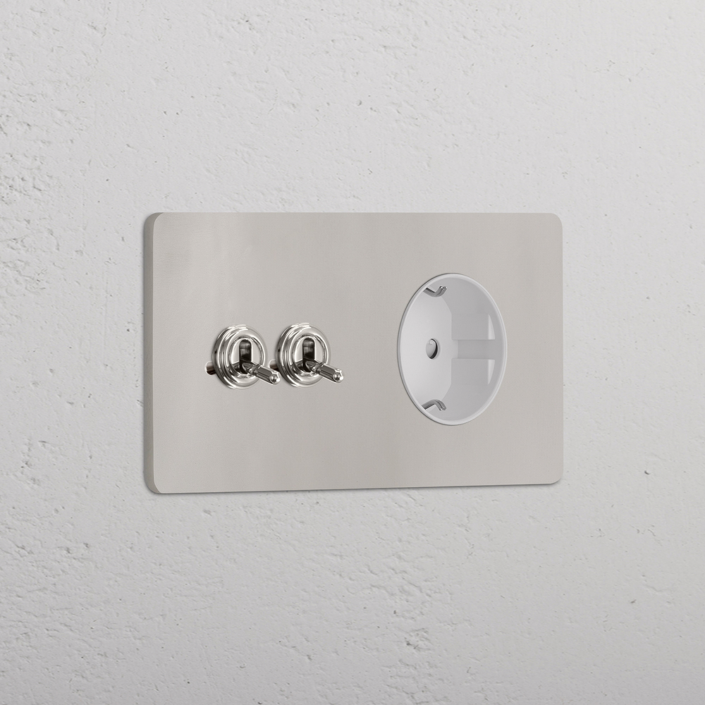 Grove Double 2x Toggle & Schuko Type F Socket - Polished Nickel | White