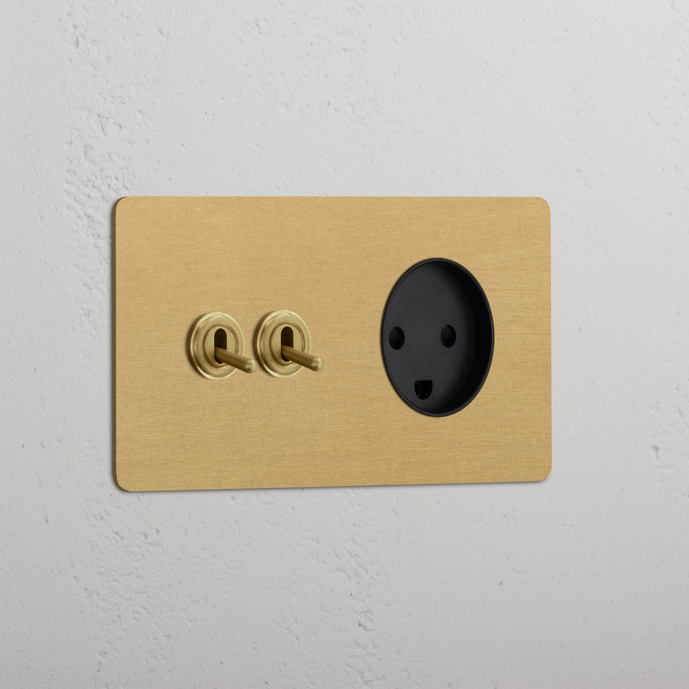 Kew Double 2x Toggle & Danish Type K Socket - Antique Brass | Black