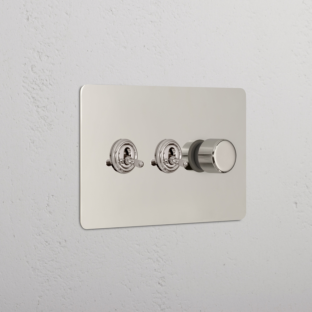 3G 2x Toggle Switch & Dimmer Switch - Polished Nickel