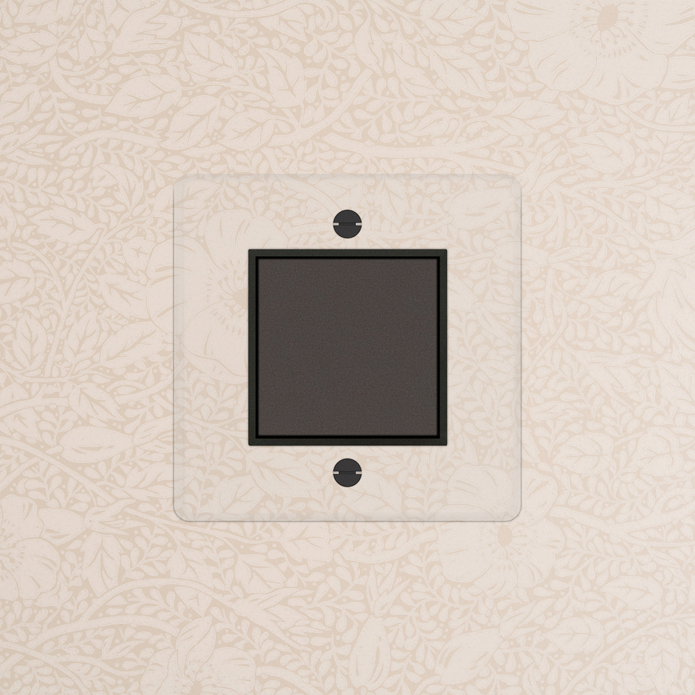 Kew Interrupteur Carré 3 Positions (Plaque Simple) – Bronze à Transparence | Noir