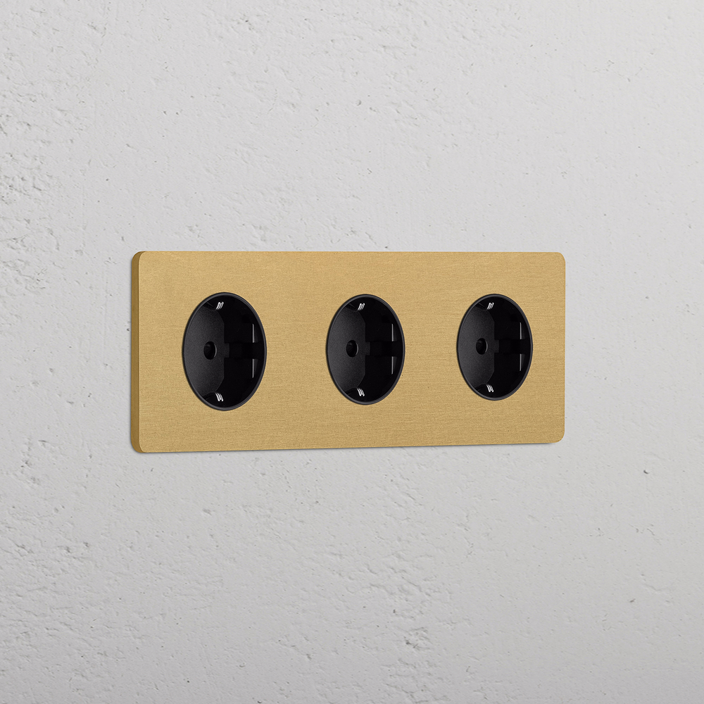 Grove Enchufe Schuko tipo F (marco triple) - Latón antiguo | Negro