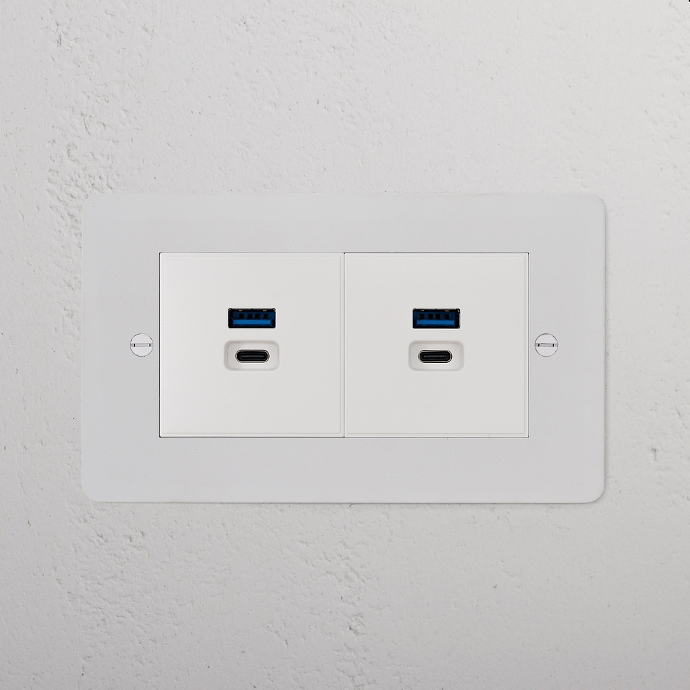 Double 2x USB-A+C Fast Charge Socket - Paintable | White