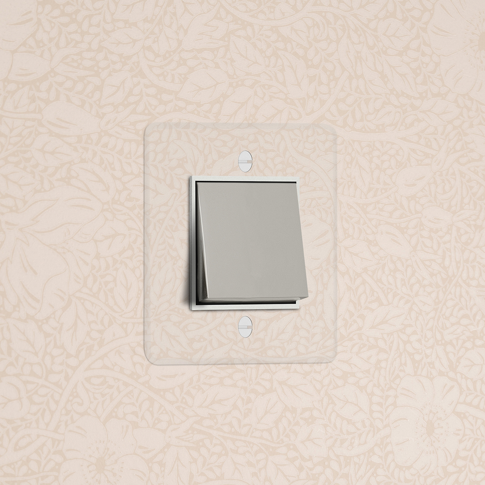 Kew Wippschalter 1x in Einfachrahmen – Transparent Poliertes Nickel | Weiss