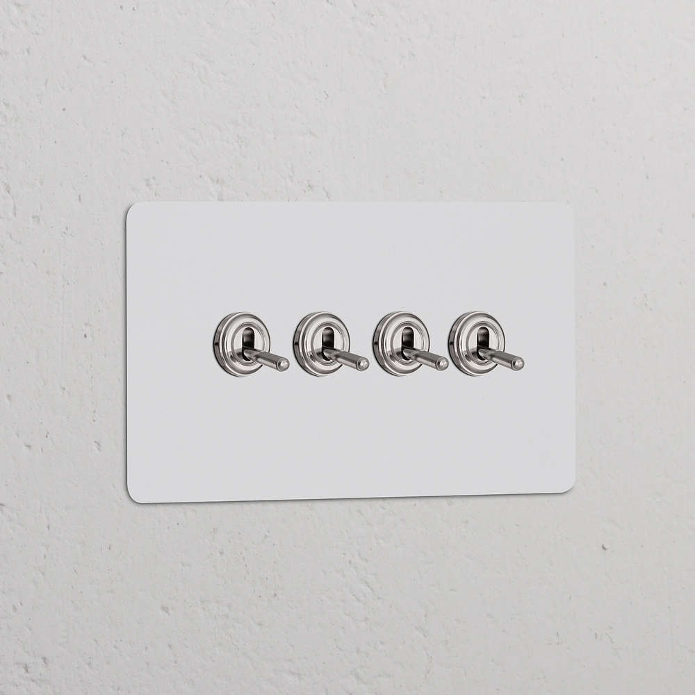 Kew Interrupteur à Levier x4 (Plaque Double) – Nickel Poli à Peindre