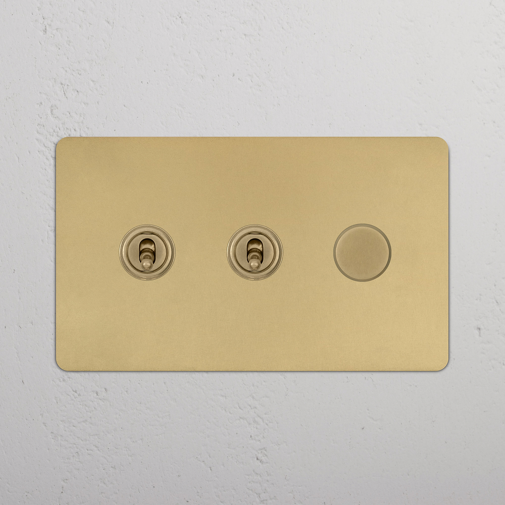 3G 2x Toggle Switch & Dimmer Switch - Antique Brass