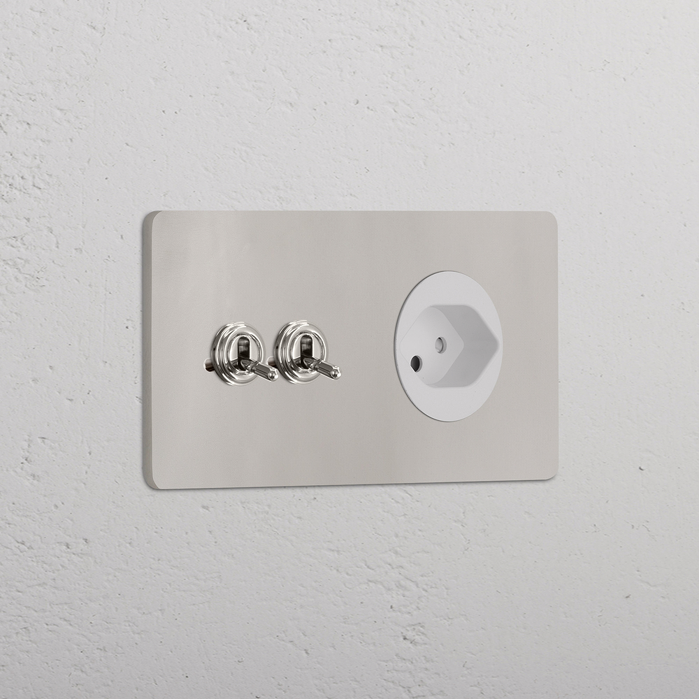 Grove Double 2x Toggle & Swiss Type J Socket - Polished Nickel | White