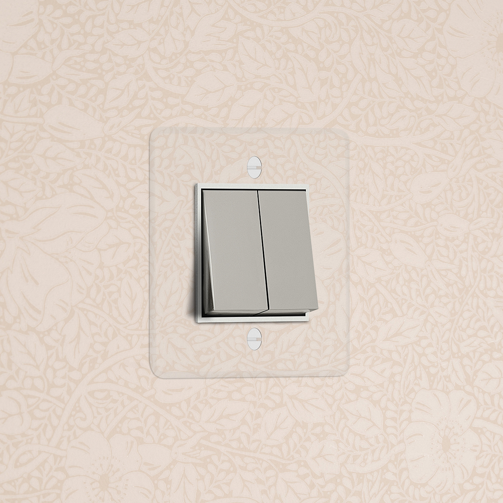 Kew Wippschalter 2x in Einfachrahmen – Transparent Poliertes Nickel | Weiß