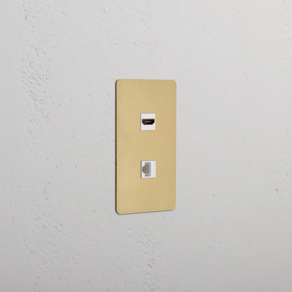 Kew 1G HDMI & CAT 6 Keystone - Antique Brass White