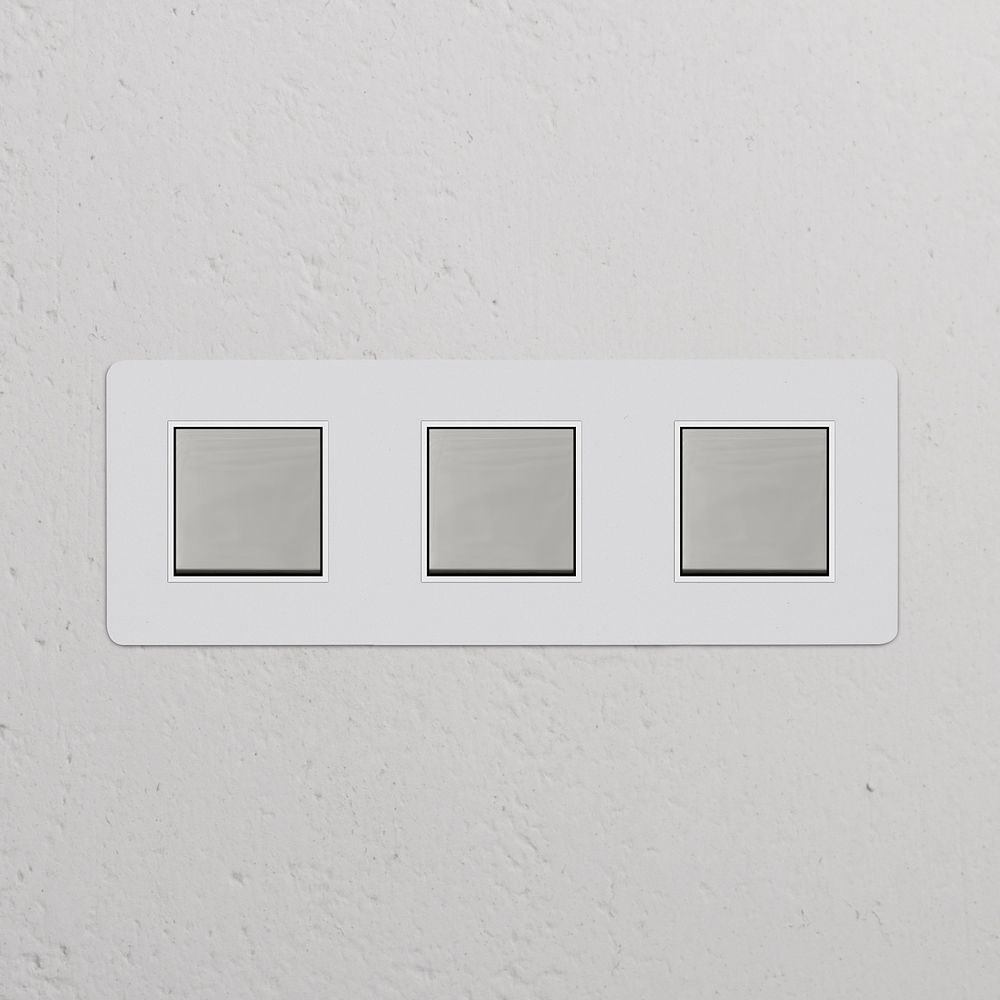 Kew Interrupteur Carré x3 (Plaque Triple) – Nickel Poli à Peindre | Blanc