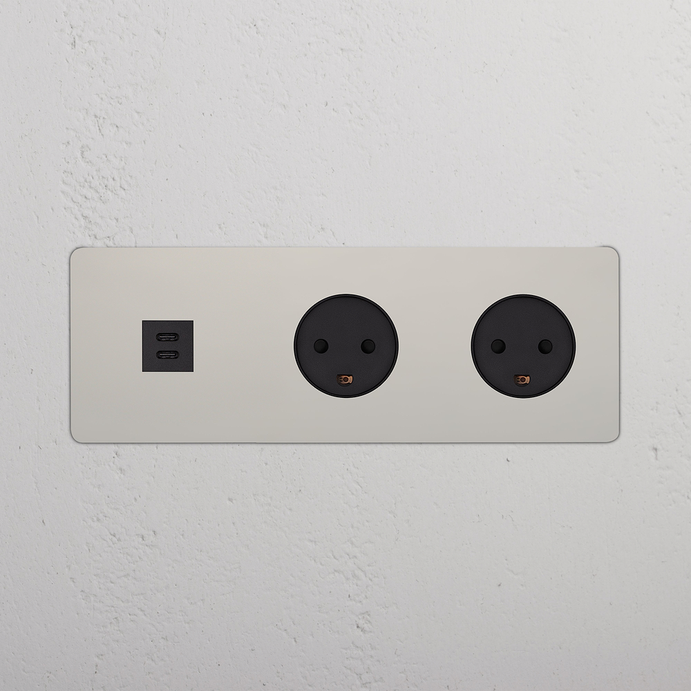 Kew Triple USB-C 30W & 2x Danish Type K Socket - Polished Nickel | Black
