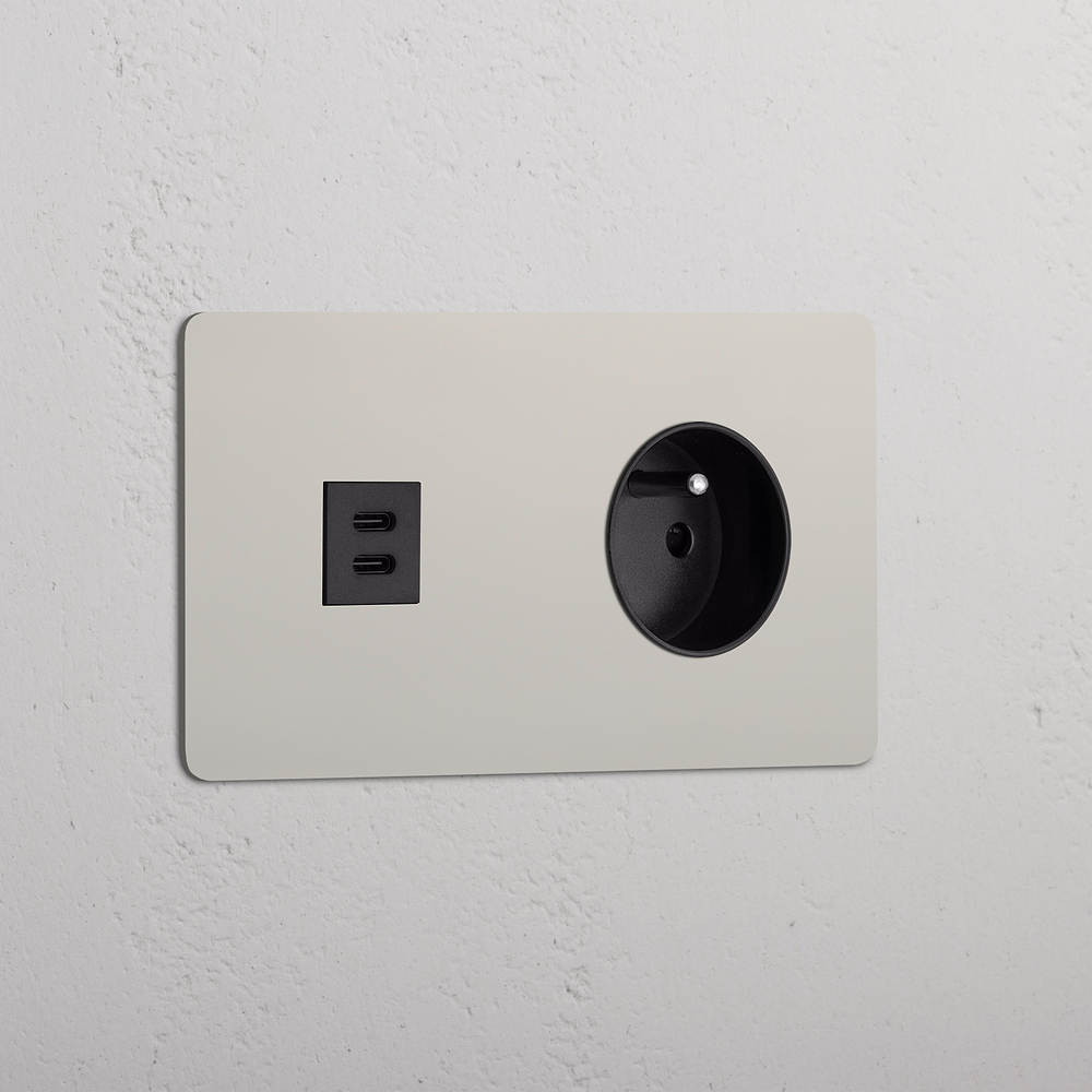 Kew Double USB-C 30W & French/Belgian Type E Socket - Polished Nickel | Black
